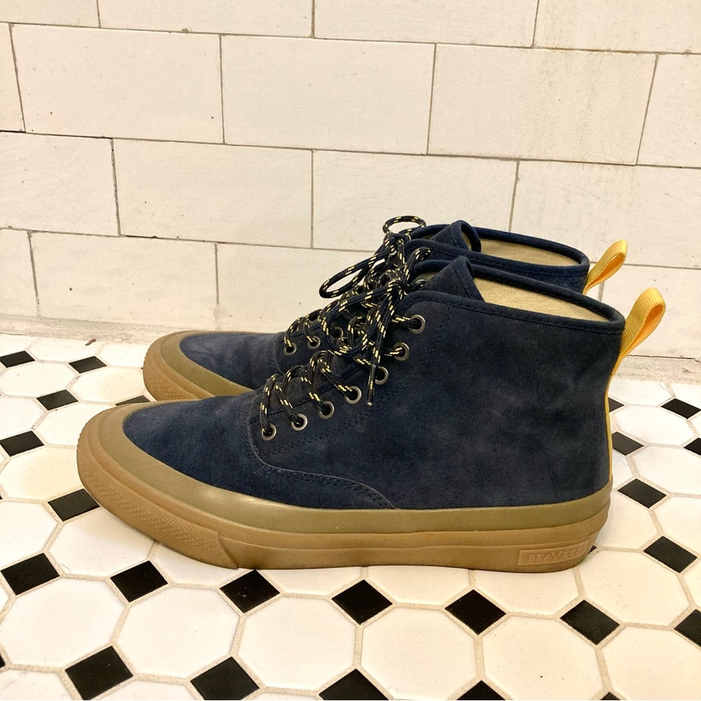 Water resistant navy Seavees boots from Huckberry